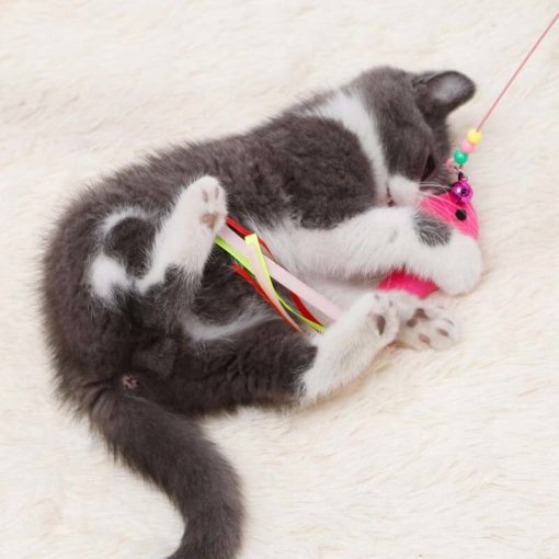 Perche en fil d'acier "Comète" avec jouets plumes ou tissus – Image 4