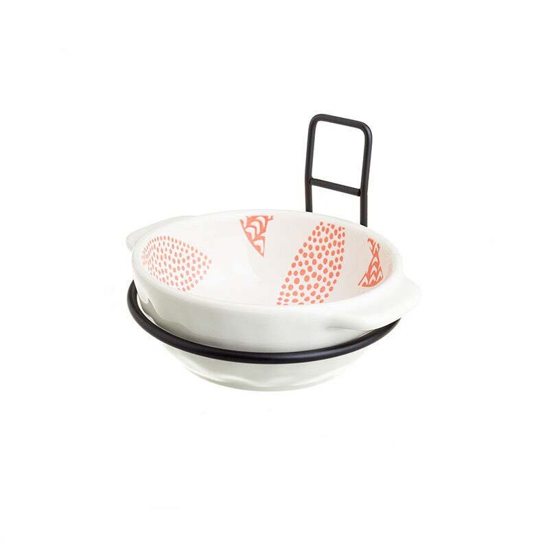 Bol blanc motif rose support noir