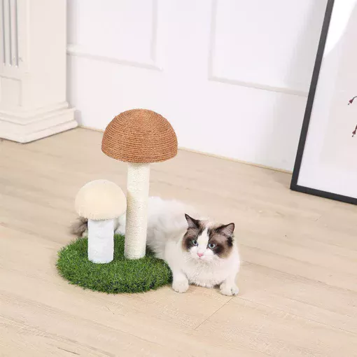 Arbre griffoir double champignon 36cm – Image 7